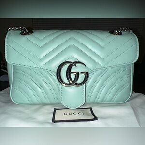 Gucci Malelasse Small GG Marmont Shoulder Bag Water Green